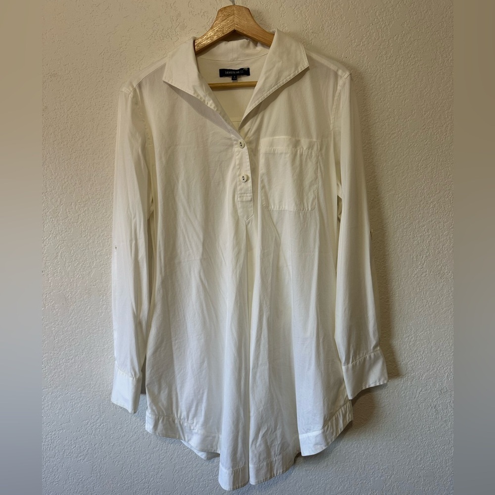 Lafayette 148 New York Oversize Poplin White Long Sleeve Shirt - Size Small